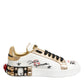 White Leather Floral Studded Sneakers Shoes