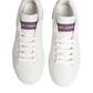 White Purple Leather Casual Sneakers Shoes