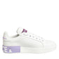 White Purple Leather Casual Sneakers Shoes