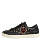 Black Leather Sacred Heart Sneakers Shoes