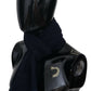 Dark Blue Wool Unisex Neck Wrap Fringes Logo Scarf