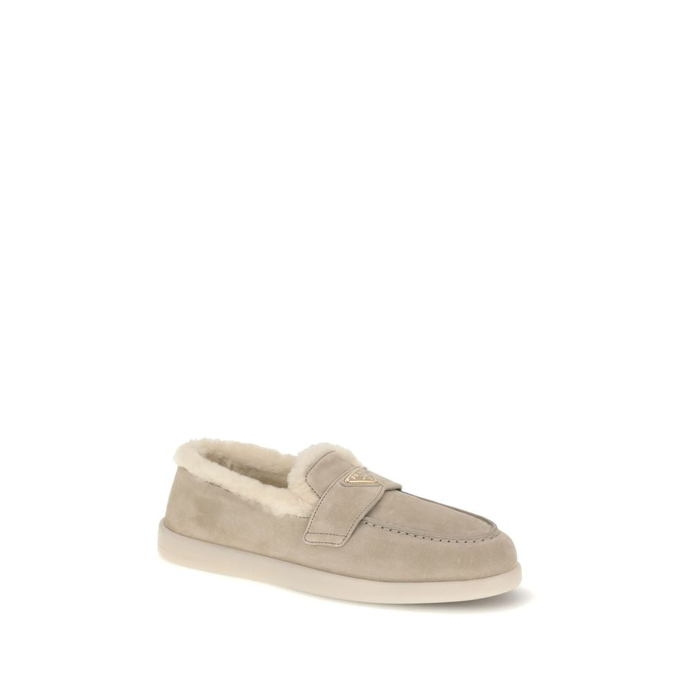 Beige Leather Slip-On Loafers