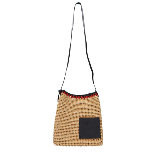 Beige Raffia Crossbody Bag