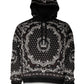 Black Bandana Print Crown Logo Cotton Hoodie Sweater