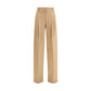 Beige Fleece Wool Casual Pants