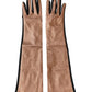 Brown Black Wool Elbow Length Mitten Men Gloves