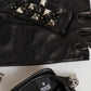 Black Leather Studded Fingerless Hand Mitten Men Gloves