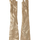 Beige Satin Crystal Elbow Length Mitten Gloves
