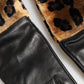 Brown Black Leopard Leather Elbow Length Mitten Gloves
