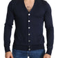 Wool Blue Full Button Cardigan Mens Top Sweater