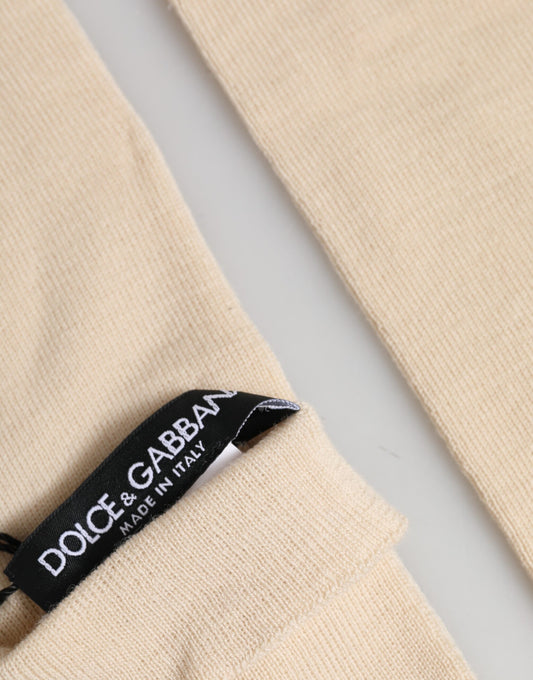 Beige Wool Fingerless Elbow Length Women Gloves