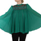 Green Lace Polyester Long Sleeves Pleated Top Blouse