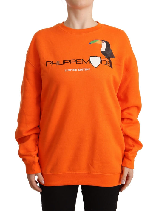 Orange Printed Long Sleeves Pullover Sweater