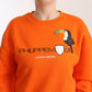 Orange Printed Long Sleeves Pullover Sweater
