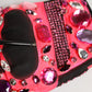 Black Pink Crystal Wrist Length Mitten Gloves