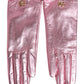 Pink Leather DG Logo Wrist Length Mitten Gloves