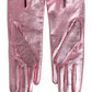 Pink Leather DG Logo Wrist Length Mitten Gloves