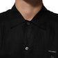 Black Linen Collared Short Sleeve Polo Shirt
