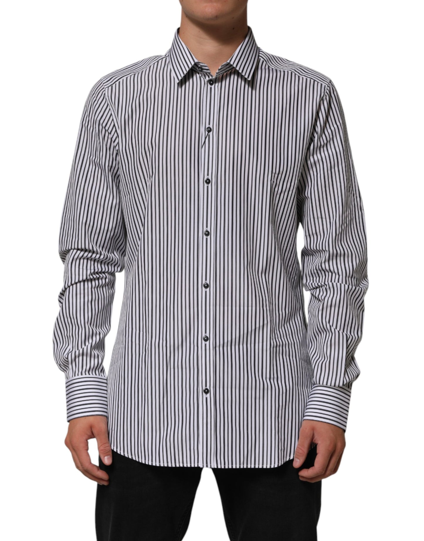 Black White Stripes Men GOLD Dress Shirt