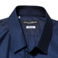 Blue Cotton Collared Men GOLD Dress Shirt
