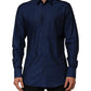 Blue Cotton Collared Men GOLD Dress Shirt