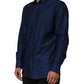 Blue Cotton Collared Men GOLD Dress Shirt