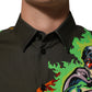 Green Superhero Print Button Down Shirt