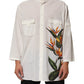 White Cotton Floral Print Button Down Shirt