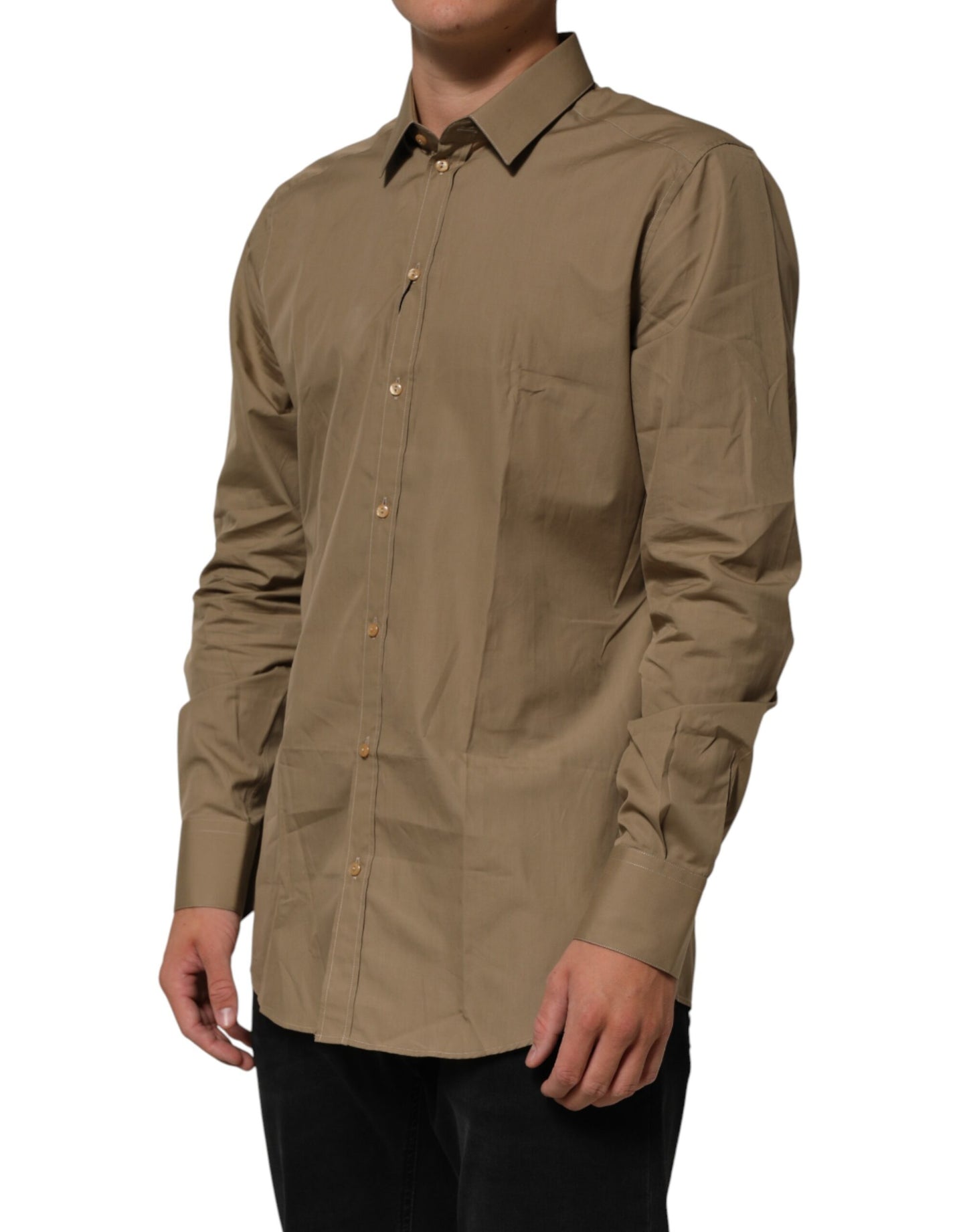 Brown Cotton Collared Men GOLD Dress Shirt