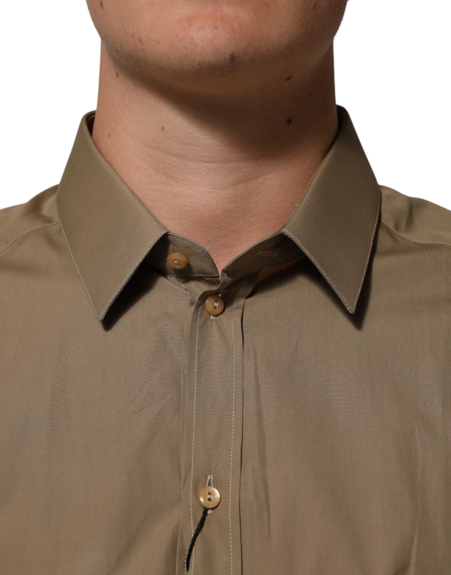Brown Cotton Collared Men GOLD Dress Shirt
