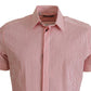 Red White Striped Cotton Short Sleeve Shirt