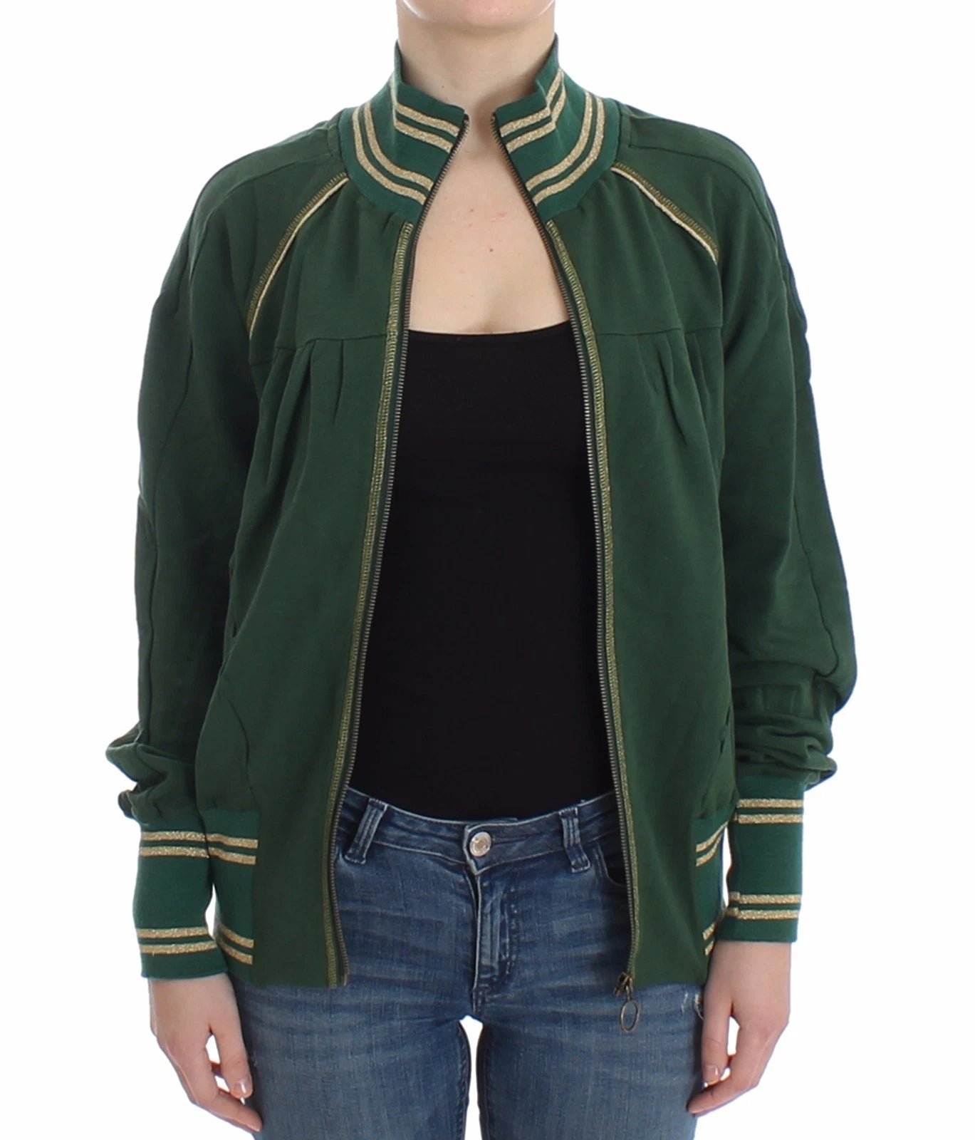 Green Mock Zip Cardigan Sweatshirt Sweater Jacket