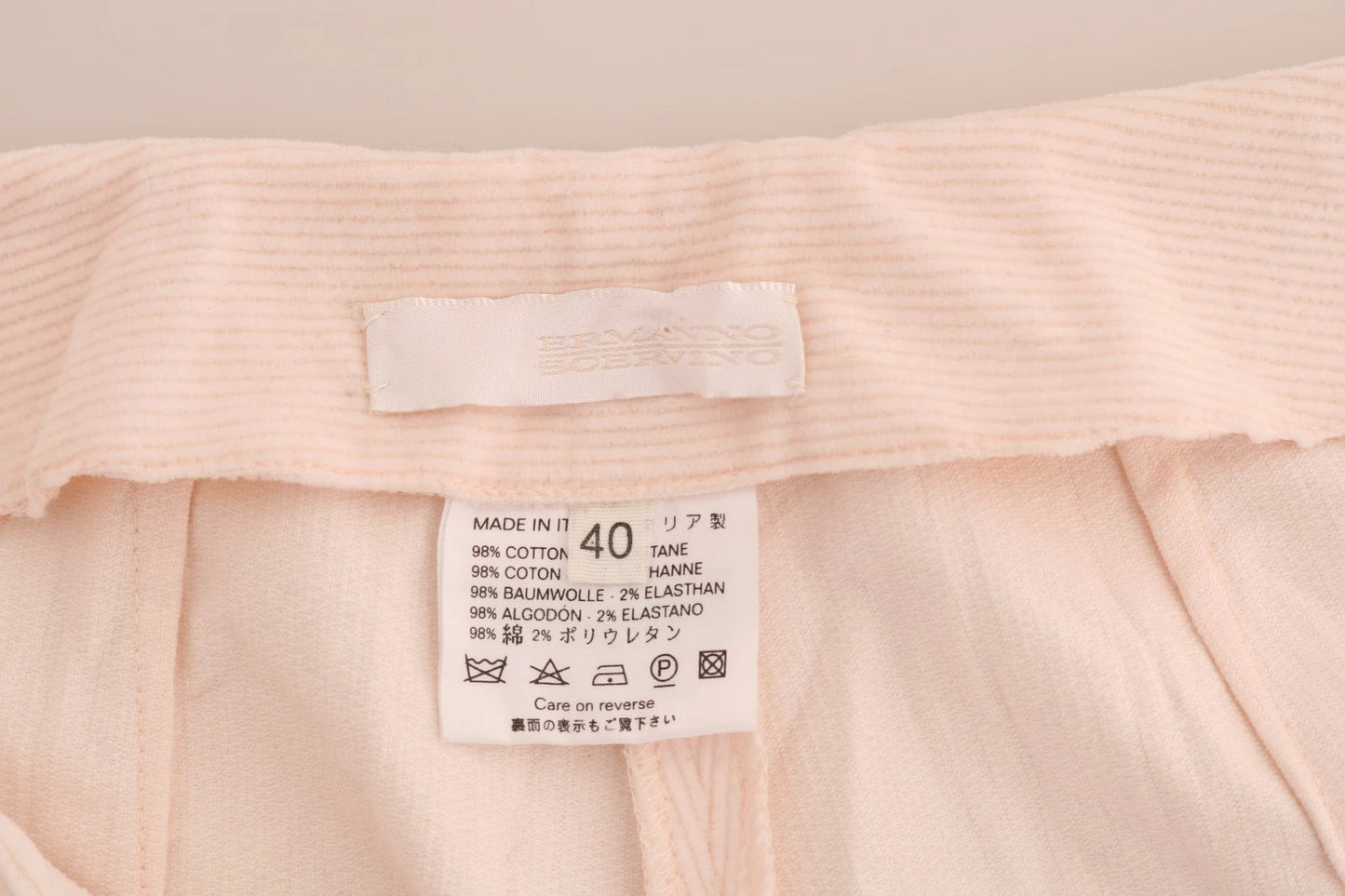 Beige Cotton Stretch Straight Trousers Pants