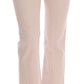 Beige Cotton Stretch Straight Trousers Pants