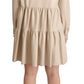 Leather Beige Long Sleeves Collared A-line Mini  Dress