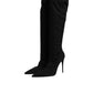 Black Cotton Stretch High Heels Boots Shoes
