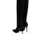 Black Cotton Stretch High Heels Boots Shoes