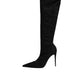 Black Cotton Stretch High Heels Boots Shoes