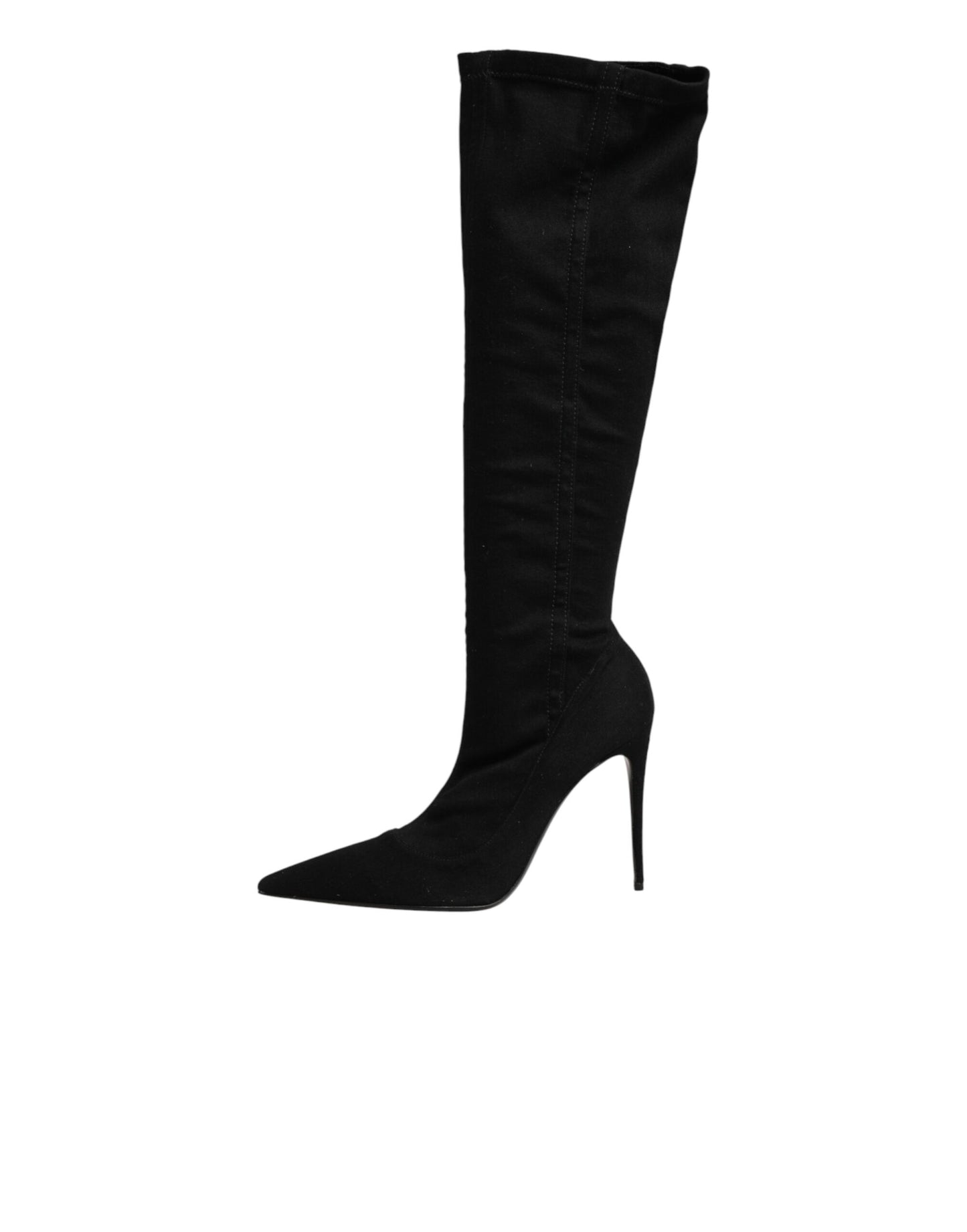 Black Cotton Stretch High Heels Boots Shoes