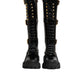Black Buckle Embellished Knee High Boots Shoes