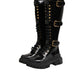 Black Buckle Embellished Knee High Boots Shoes