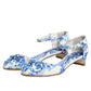White Blue Floral Crystal Ankle Straps Shoes