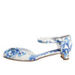 White Blue Floral Crystal Ankle Straps Shoes
