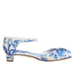White Blue Floral Crystal Ankle Straps Shoes