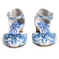 White Blue Floral Crystal Ankle Straps Shoes