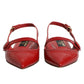 Red Leather Slingback Flats Sandals Shoes