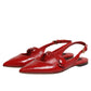 Red Leather Slingback Flats Sandals Shoes