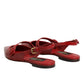 Red Leather Slingback Flats Sandals Shoes