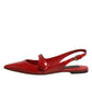 Red Leather Slingback Flats Sandals Shoes