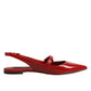 Red Leather Slingback Flats Sandals Shoes